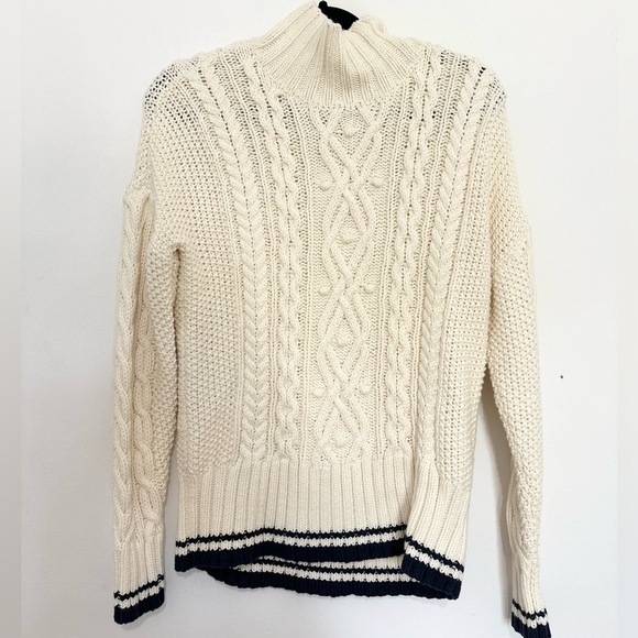 Vineyard Vines Women XS Wool Blend Tipped Island Fisherman Mock Neck Sweater - Picture 1 of 4